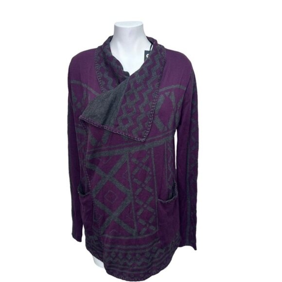 Melissa Nepton Burgundy  Grey Cardigan Sweater Open Front Drape​ - Picture 1 of 12